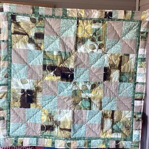 NWT Hand Crafted Greens and Golds Nature Prints Lap Quilt